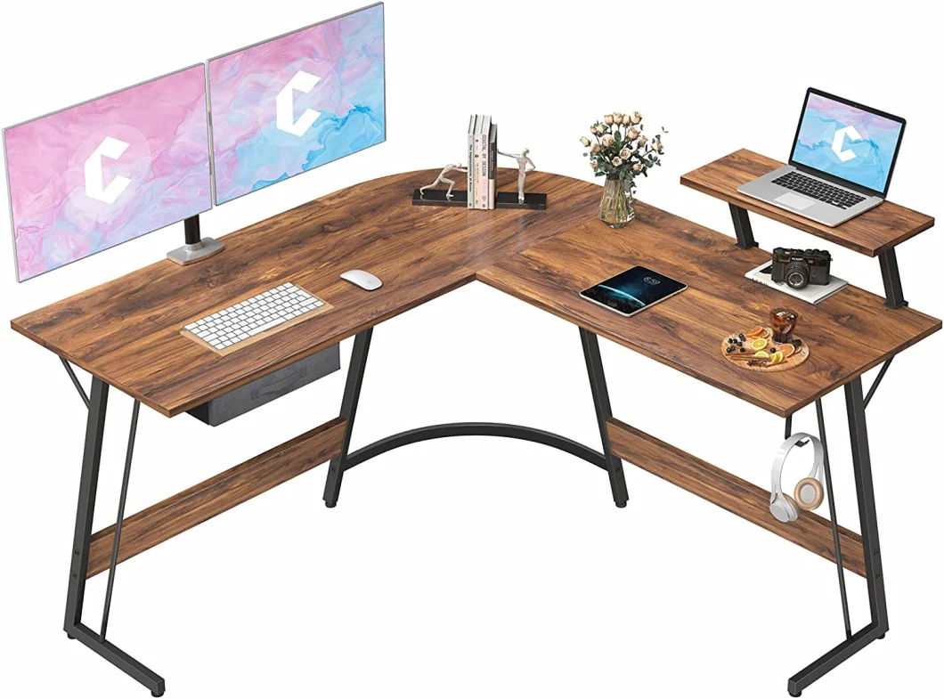 L Shaped Desk, Computer Corner Gaming Desk with Large Monitor Stand, 51.2&quot; Home Office Writing Table, Workstation with Storage Drawer, Space-Saving, Deep Brown