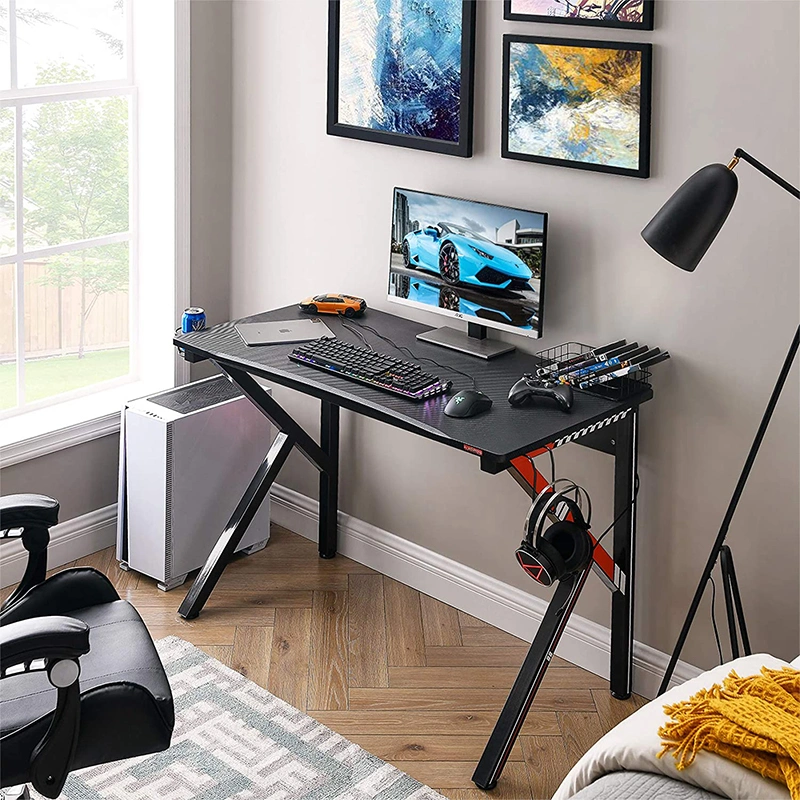 Gaming Desk Workstation with Socket K Shaped Home Office PC Computer Table