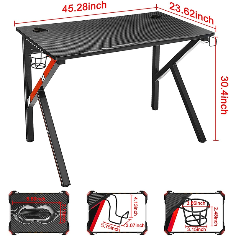Gaming Desk Workstation with Socket K Shaped Home Office PC Computer Table