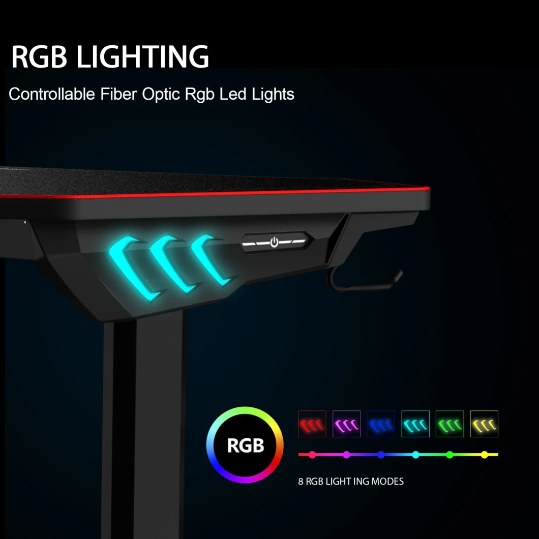 New Design Professional Cool Z-Shape Standing Modern Height Adjustable LED RGB Computer Table PC Gaming Desk