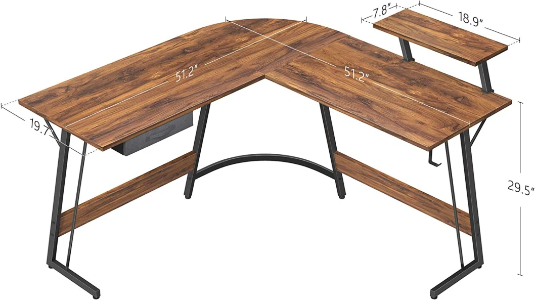 L Shaped Desk, Computer Corner Gaming Desk with Large Monitor Stand, 51.2&quot; Home Office Writing Table, Workstation with Storage Drawer, Space-Saving, Deep Brown