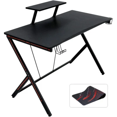 Z Shaped Home Office PC Computer Table Ergonomic Gaming Desk with Headphone Hook