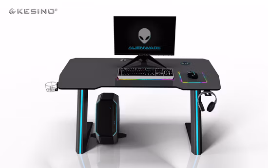 Height Adjustable Gaming PC Desk with RGB LED Lights Gaming Table